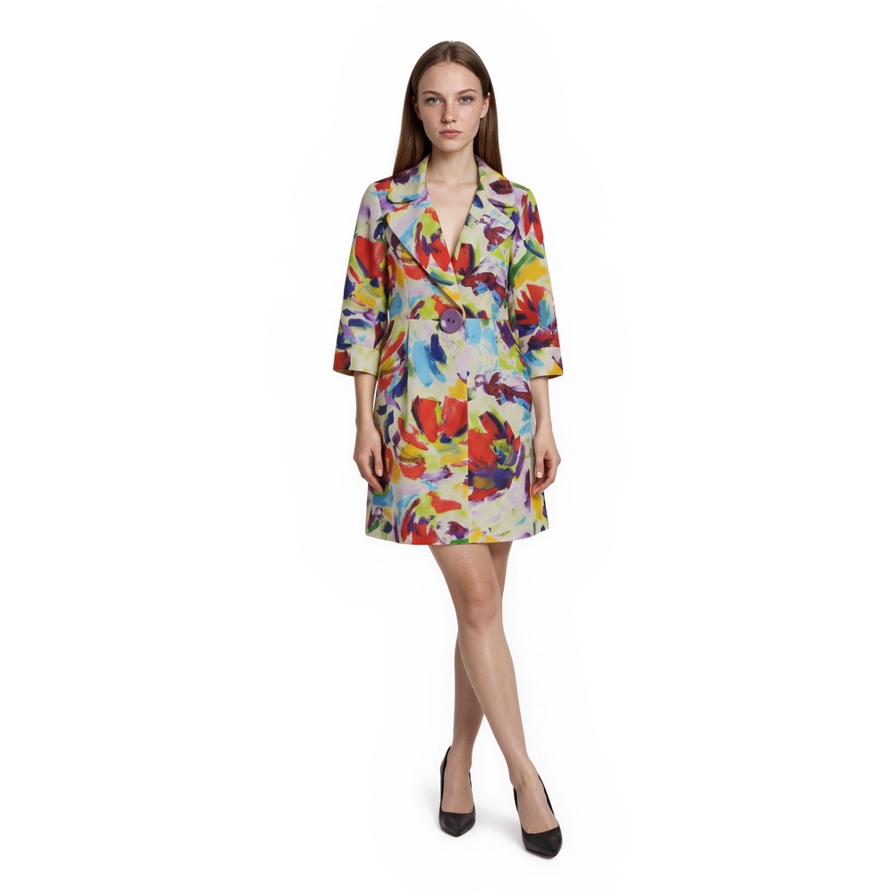 3 Sisters Walking Coat Women's Size Medium Multicolor Abstract Floral Big Button